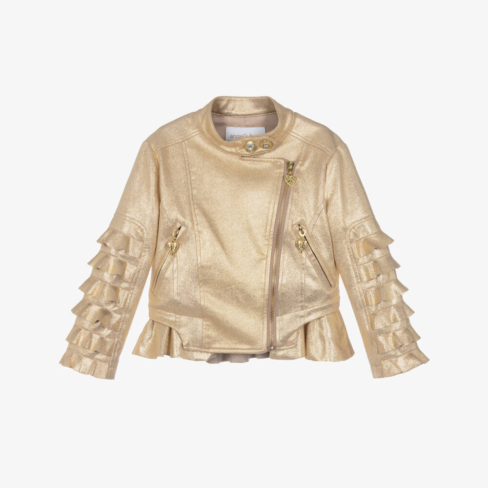 Angel's Face-Girls Gold Shimmer Biker Jacket | Childrensalon Outlet