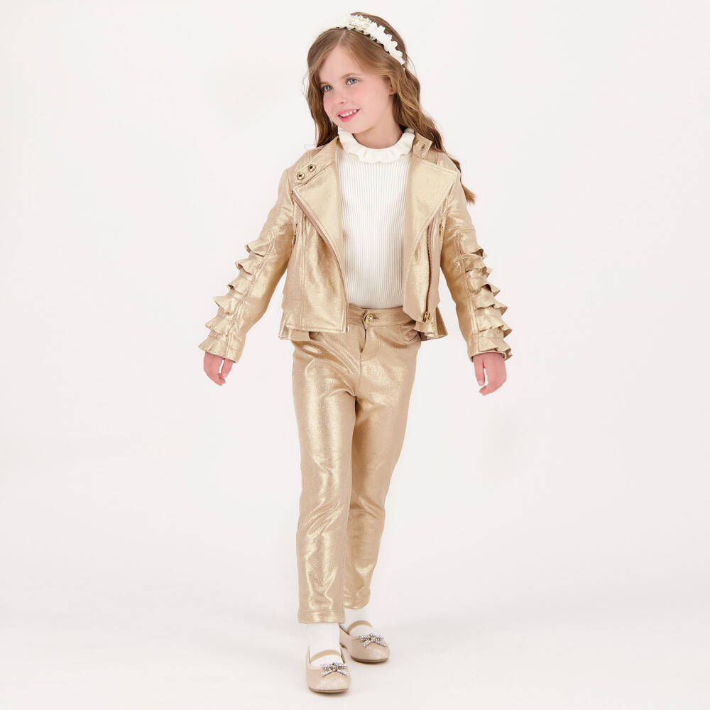Angel's Face-Girls Gold Shimmer Biker Jacket | Childrensalon Outlet