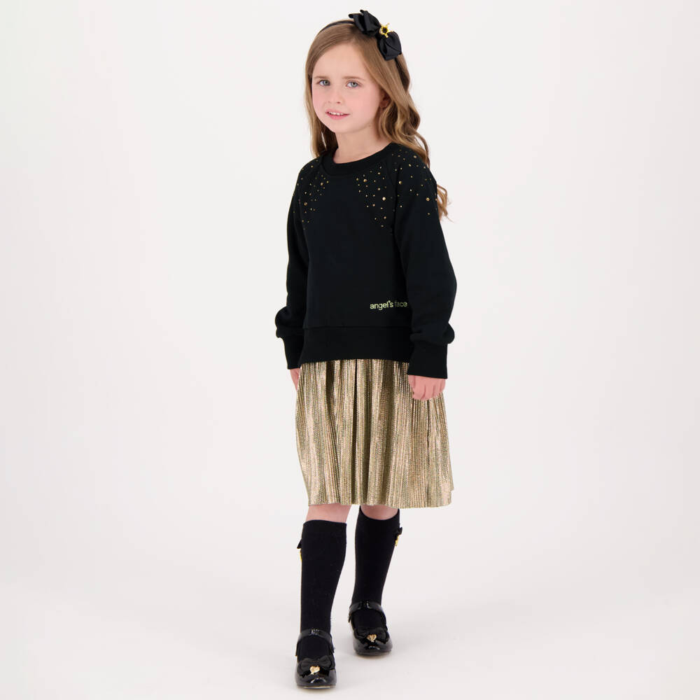 Angel's Face-Girls Gold Sparkle Sweatshirt Dress | Childrensalon Outlet
