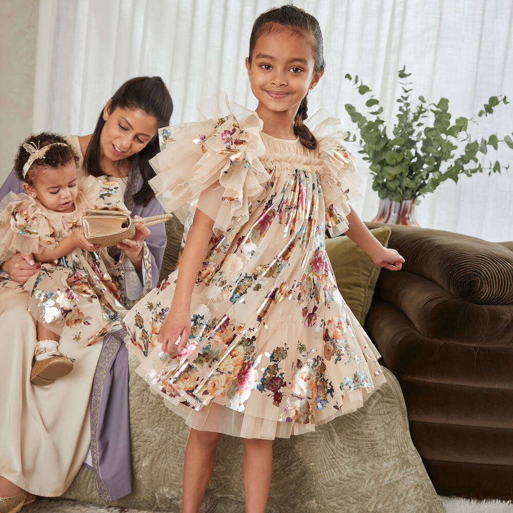 Angel's Face-Золотое платье с цветочным узором | Childrensalon Outlet