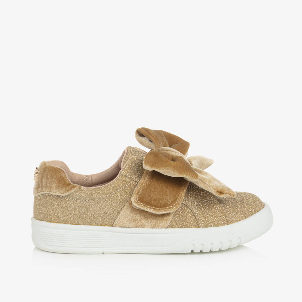 Angel's Face-Girls Gold Velour Bow Trainers | Childrensalon Outlet