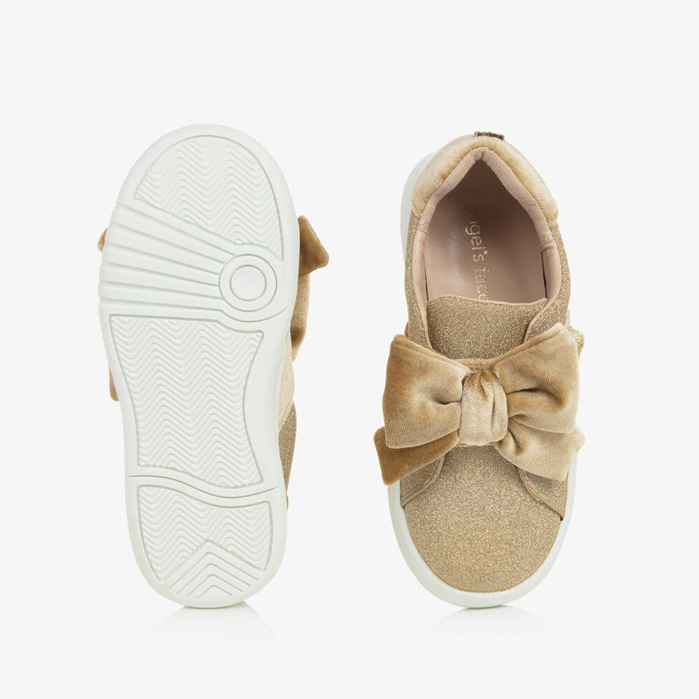 Angel's Face-Girls Gold Velour Bow Trainers | Childrensalon Outlet