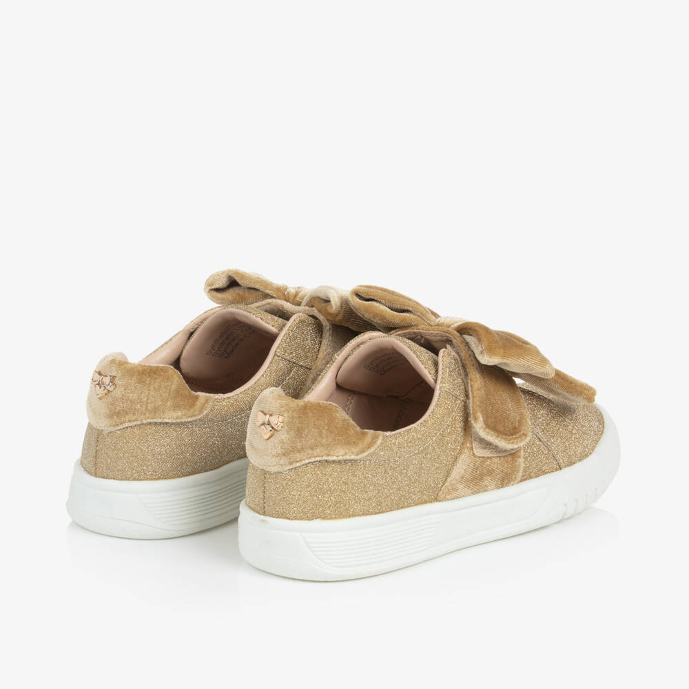 Angel's Face-Girls Gold Velour Bow Trainers | Childrensalon Outlet