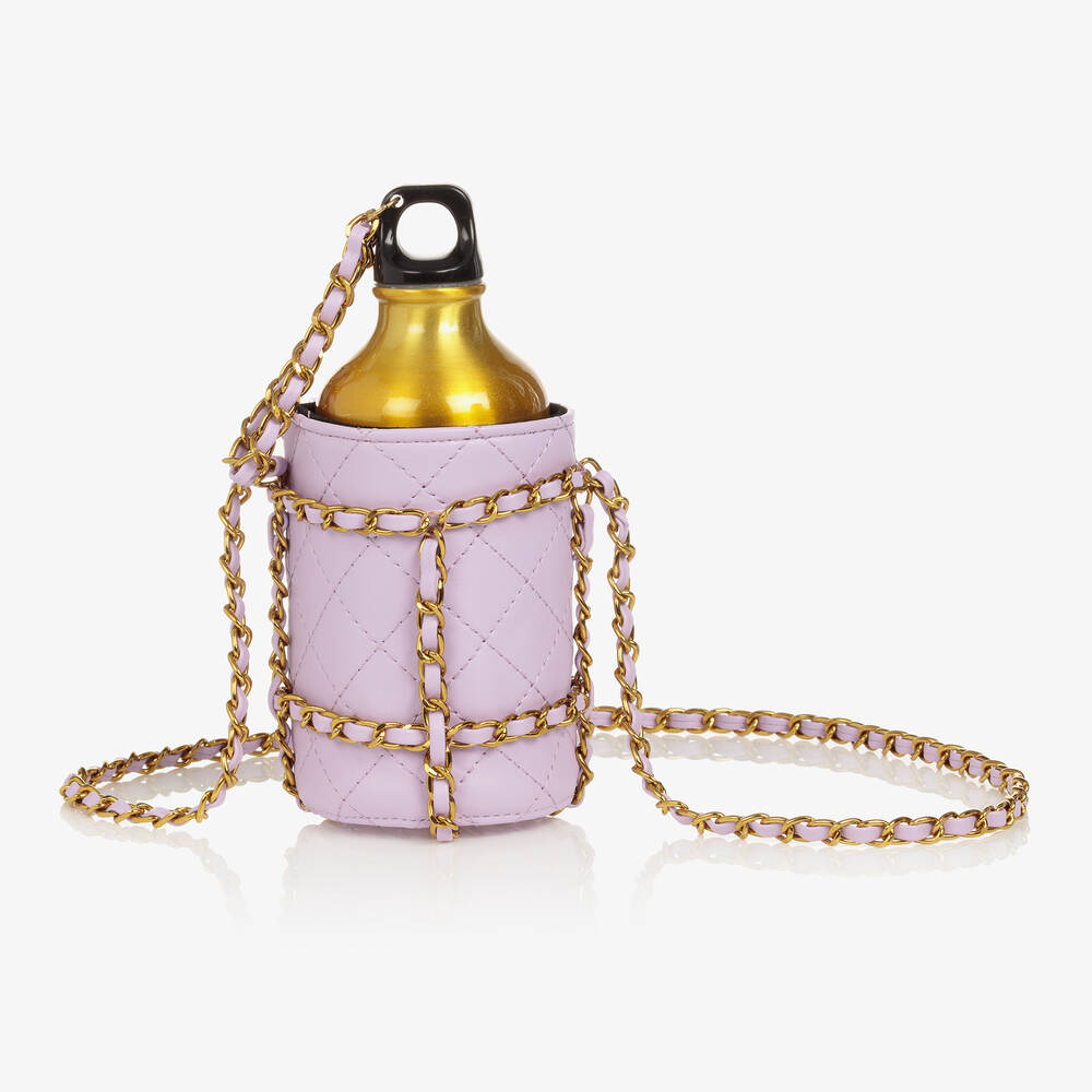 Angel's Face - Girls Gold Water Bottle & Purple Holder | Childrensalon