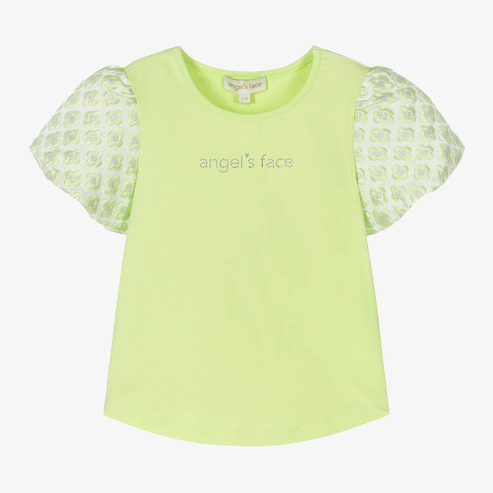 Angel's Face - Haut vert en coton et brocart fille | Childrensalon