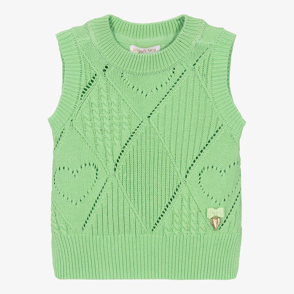 Angel's Face - Girls Green Cotton Knit Slipover | Childrensalon