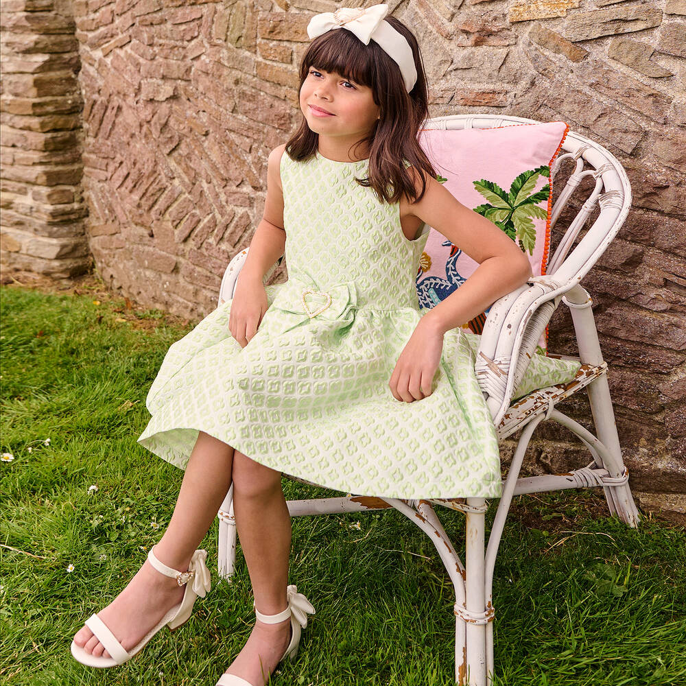 Angel's Face-فستان بروكاد بنقشة ورود لون أخضر | Childrensalon Outlet