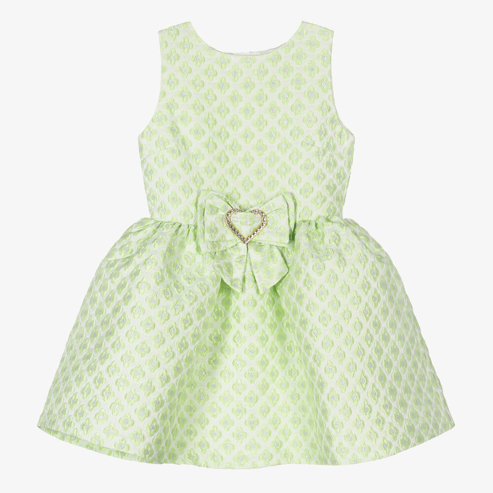 Angel's Face - Зеленое платье из парчи с цветочным узором  | Childrensalon