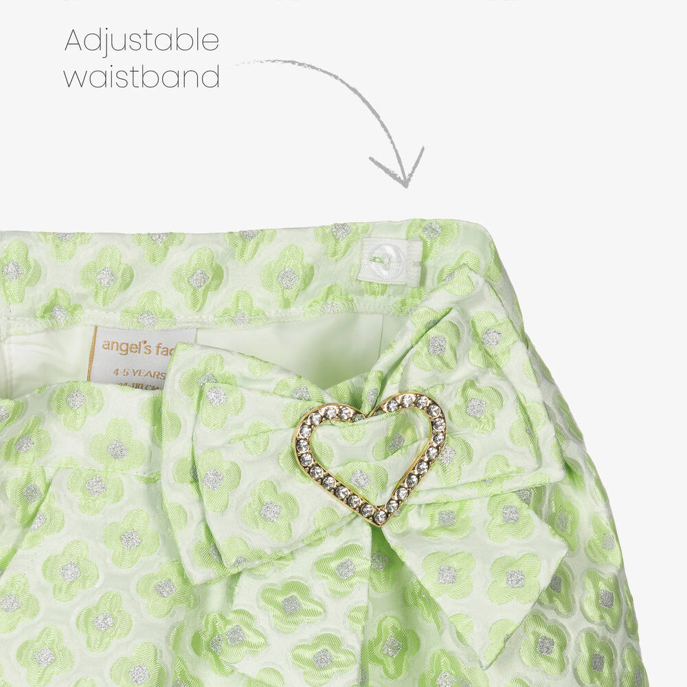 Angel's Face-تنورة بروكاد بنقشة ورود لون أخضر | Childrensalon Outlet