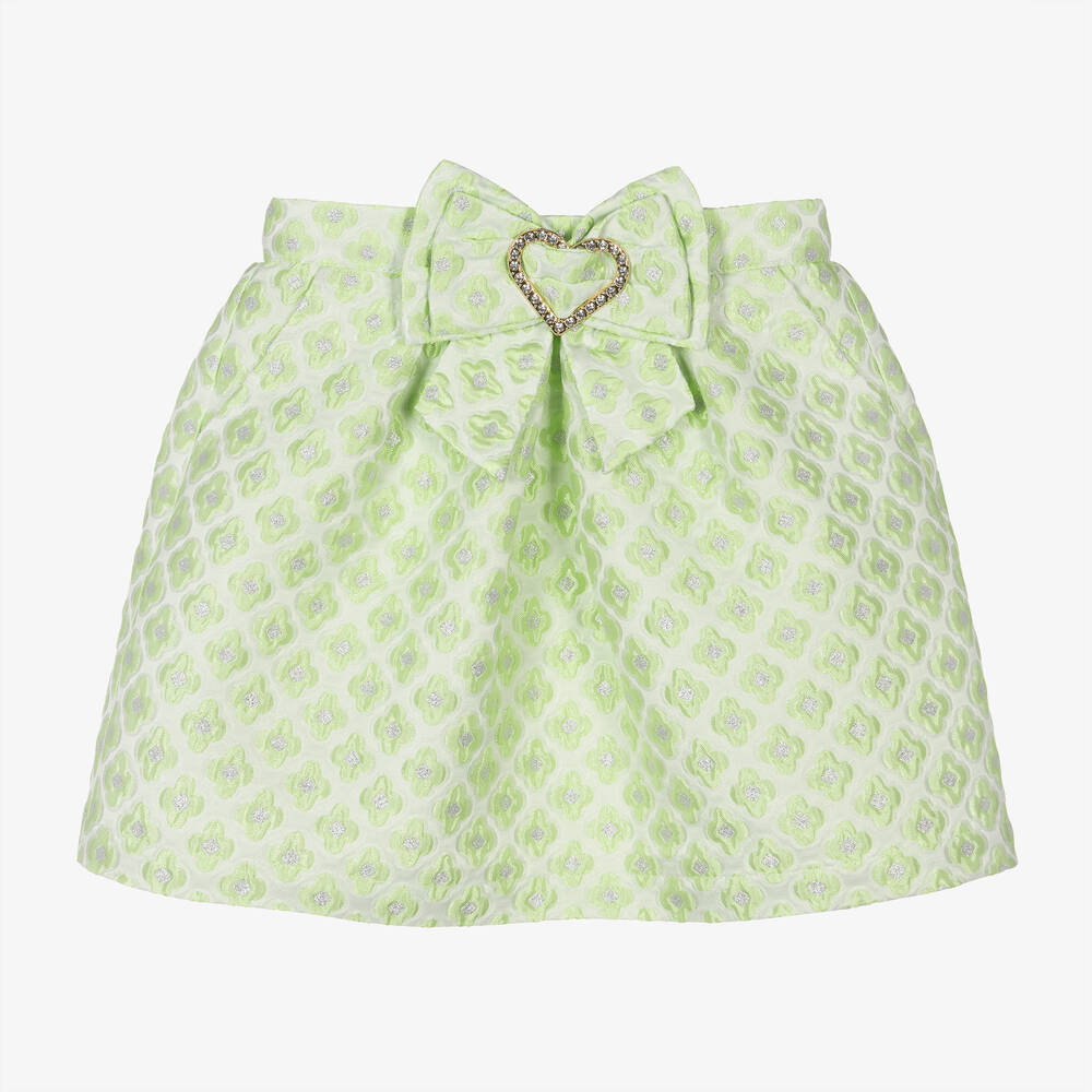 Angel's Face - Girls Green Floral Brocade Skirt | Childrensalon