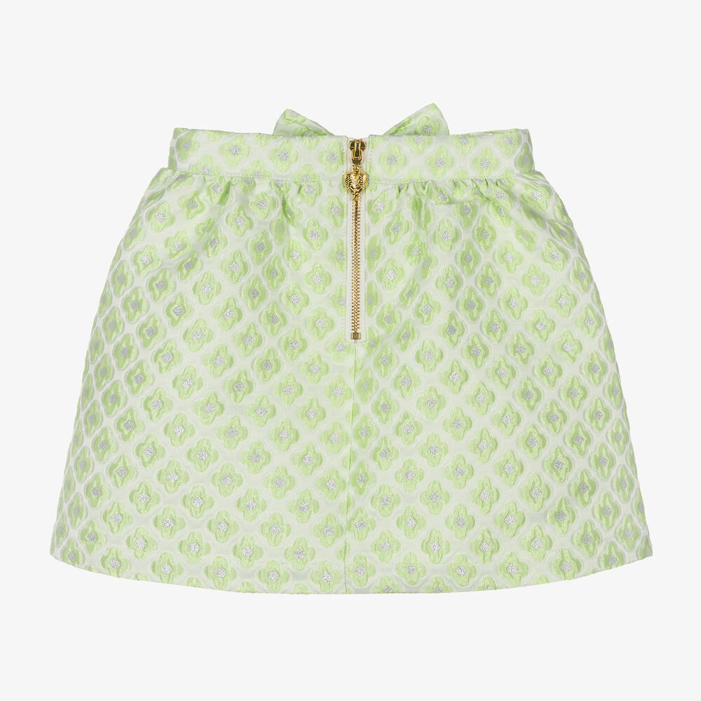 Angel's Face-تنورة بروكاد بنقشة ورود لون أخضر | Childrensalon Outlet