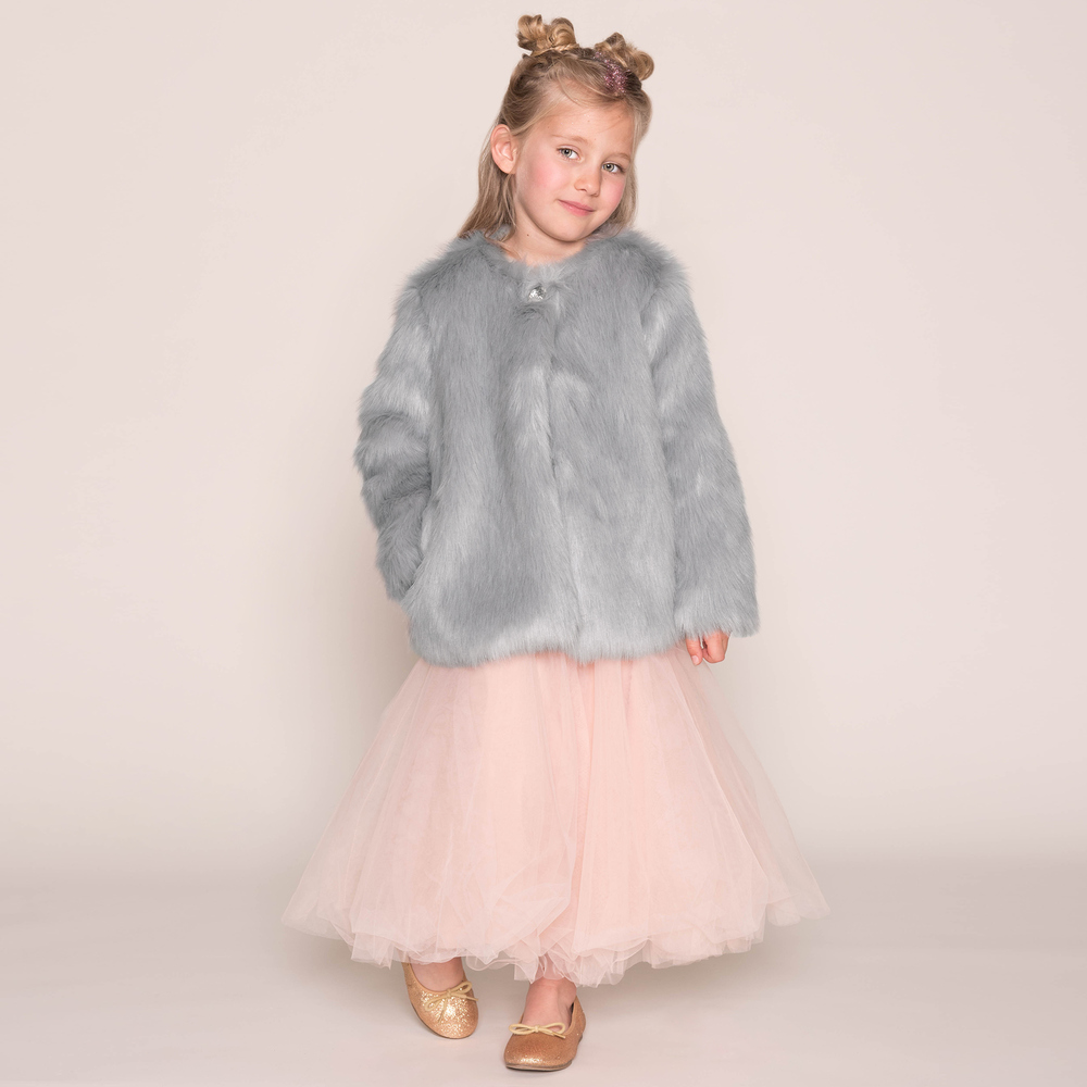 Girls grey 2025 faux fur jacket