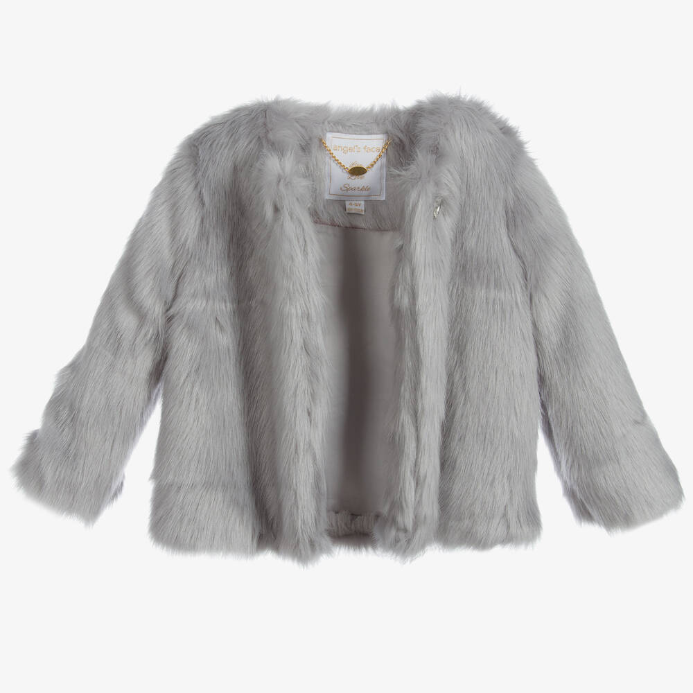 Angel s Face Girls Grey Faux Fur Jacket