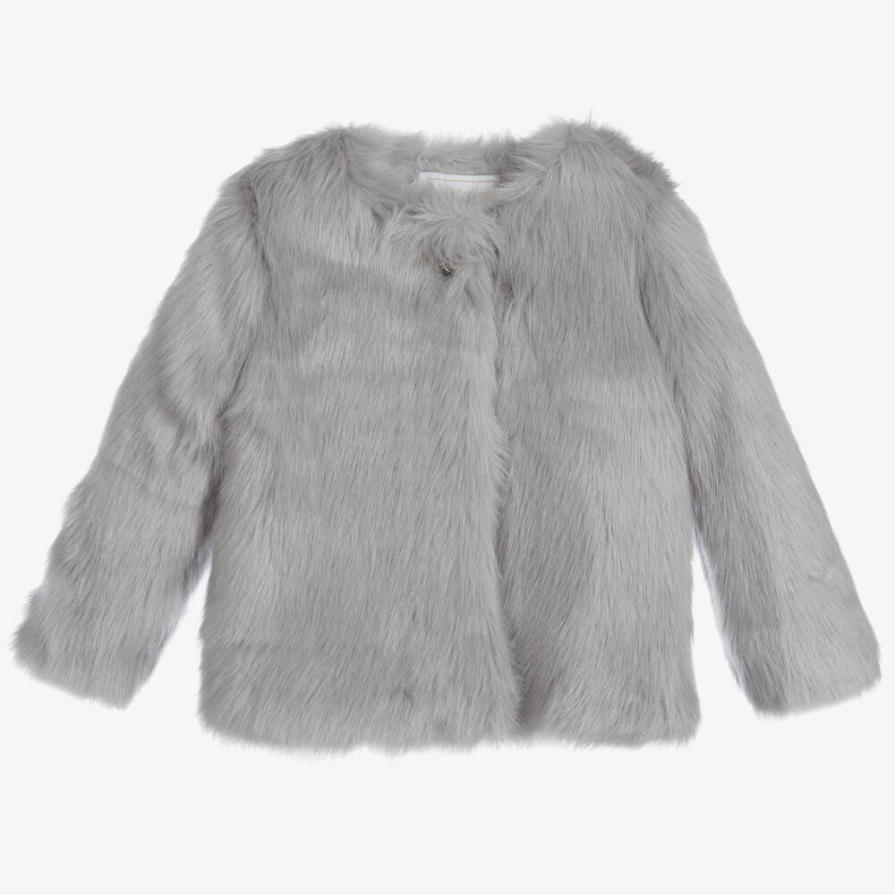 Angel's Face - Girls Grey Faux Fur Jacket | Childrensalon