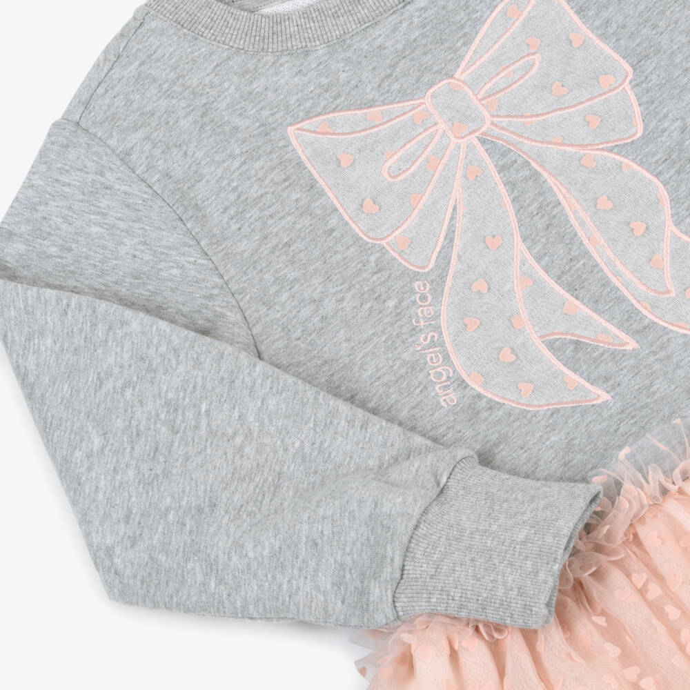 Angel's Face-Girls Grey Jersey & Pink Tulle Dress | Childrensalon Outlet