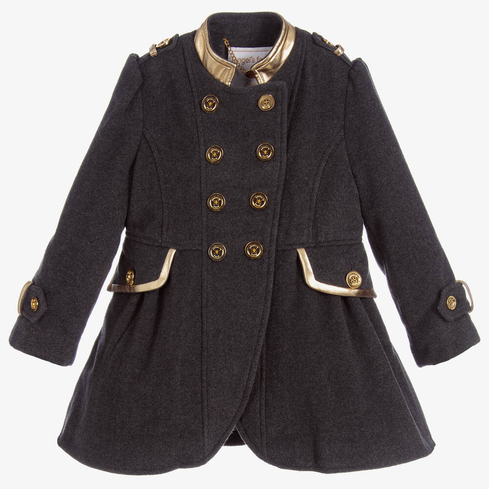 Angel's Face - Girls Grey Military Coat  | Childrensalon