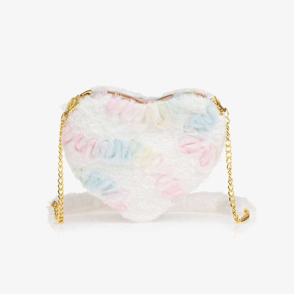 انجلز فيس-حقيبة شكل قلب فرو صناعي لون أبيض (21 سم) | Childrensalon Outlet