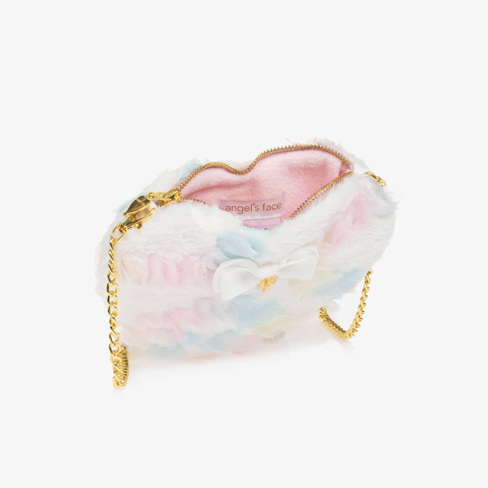 انجلز فيس-حقيبة شكل قلب فرو صناعي لون أبيض (21 سم) | Childrensalon Outlet