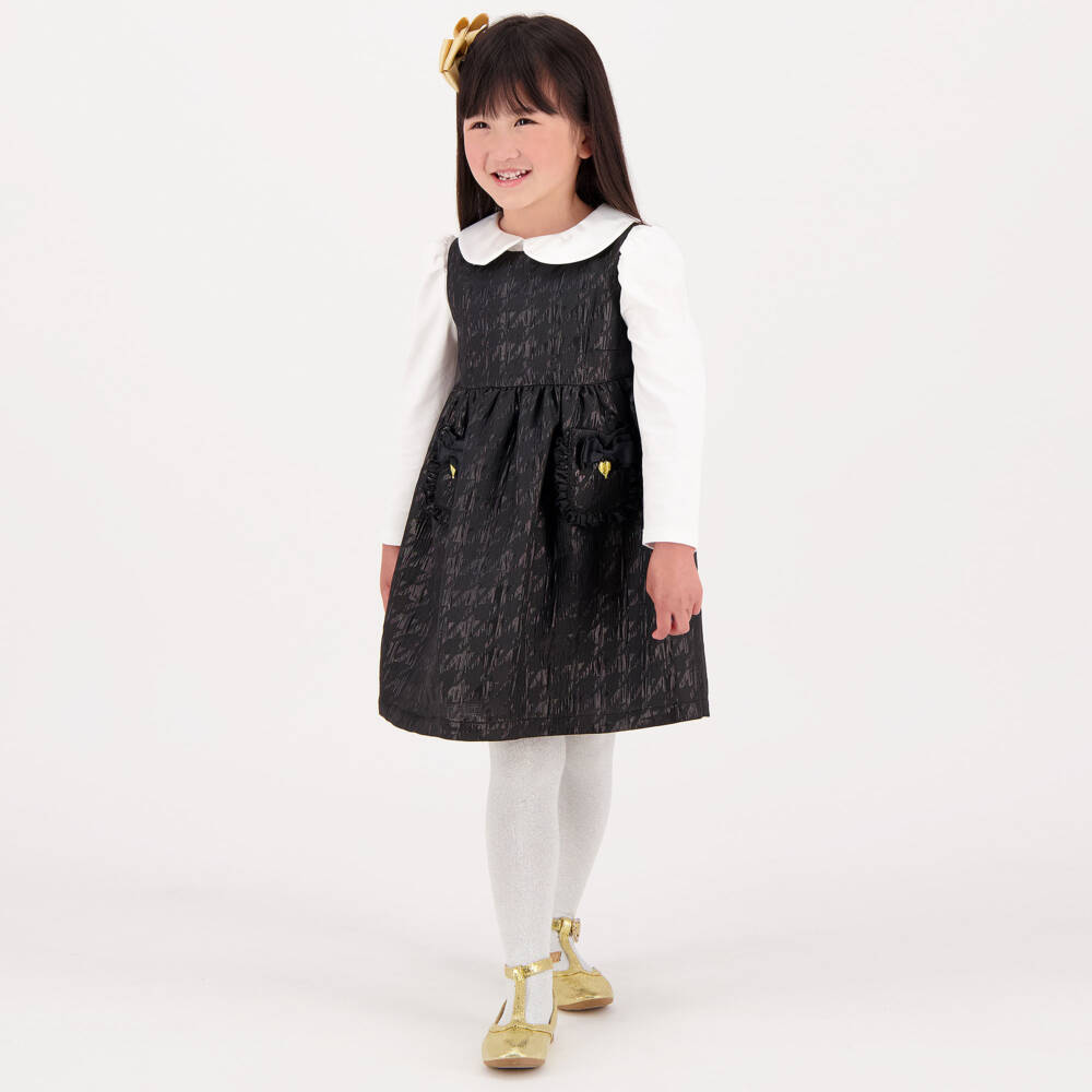 Angel's Face-طقم فستان بنقشة هوندستوث لون أسود | Childrensalon Outlet