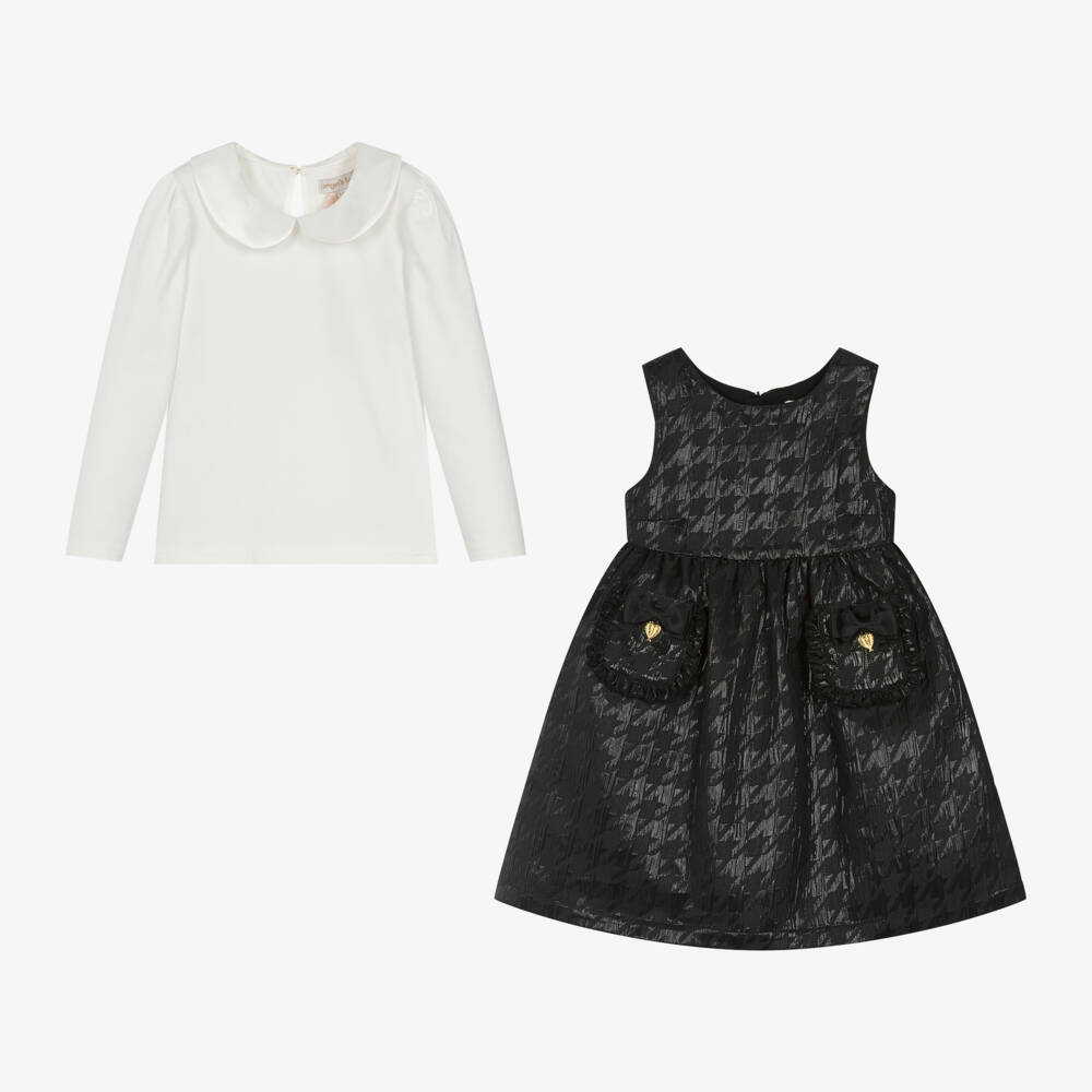 Angel's Face-طقم فستان بنقشة هوندستوث لون أسود | Childrensalon Outlet