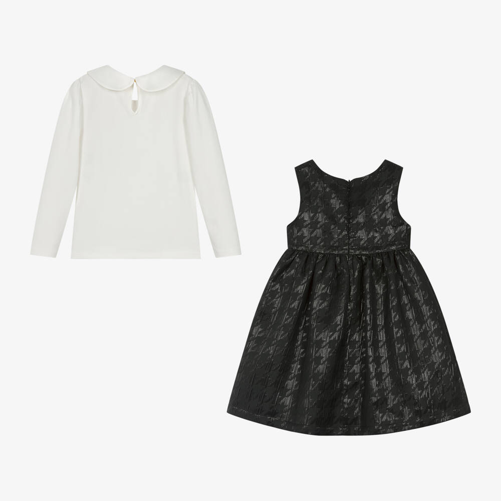Angel's Face-طقم فستان بنقشة هوندستوث لون أسود | Childrensalon Outlet