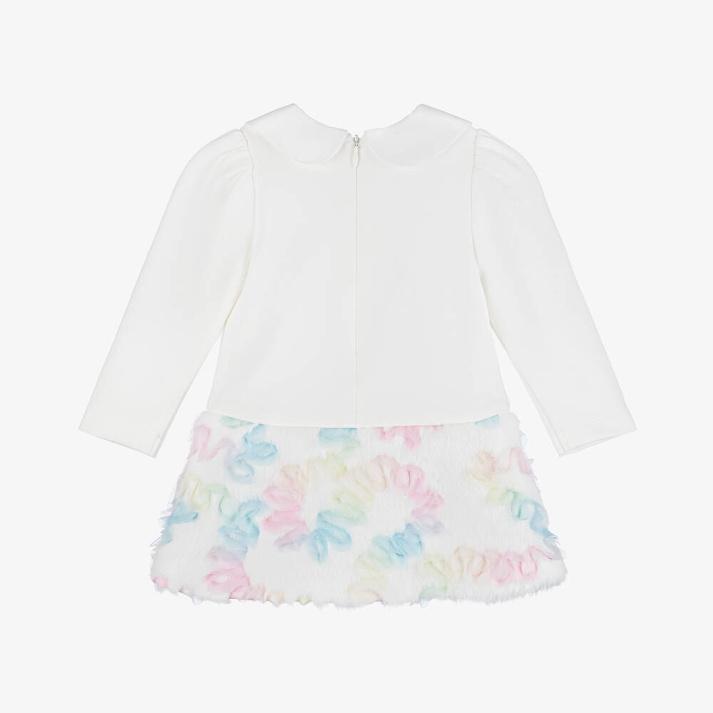 Angel's Face-فستان فرو صناعي وجيرسي لون أبيض للمولودات | Childrensalon Outlet