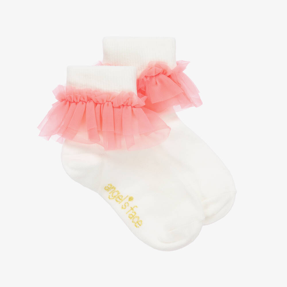 Angel's Face-Girls Ivory & Pink Ruffle Ankle Socks | Childrensalon Outlet