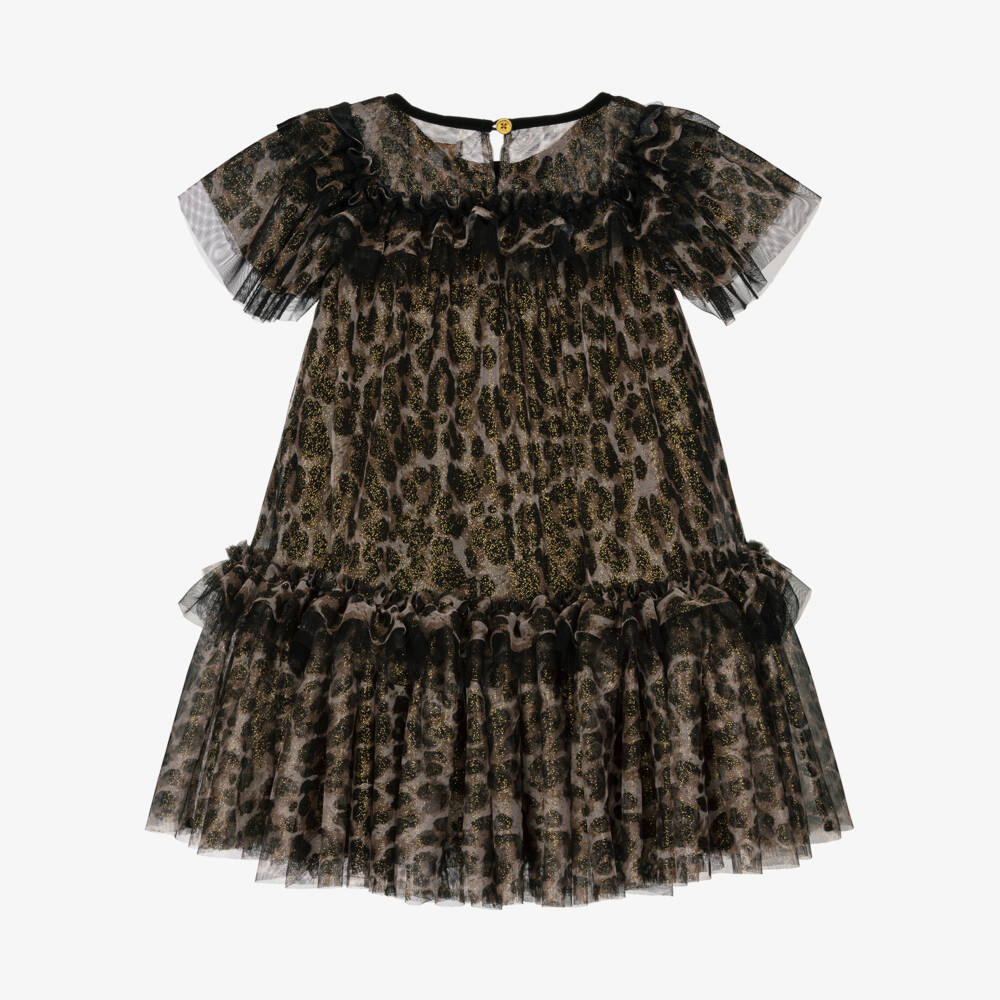 Angel's Face-Girls Leopard Print & Gold Glitter Tulle Dress | Childrensalon Outlet