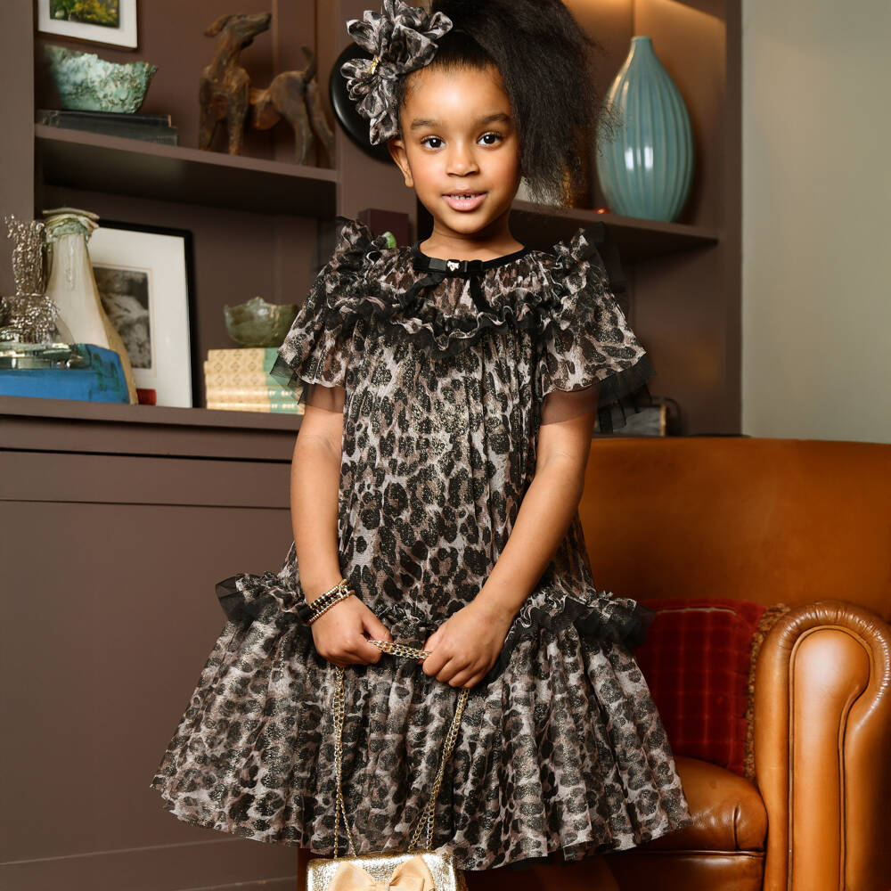 Angel's Face-Girls Leopard Print & Gold Glitter Tulle Dress | Childrensalon Outlet