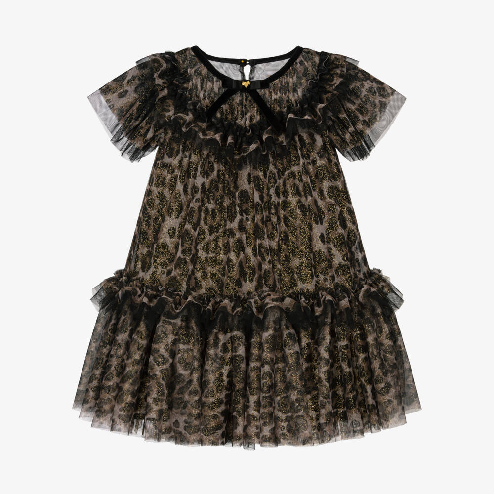 Angel's Face-Girls Leopard Print & Gold Glitter Tulle Dress | Childrensalon Outlet