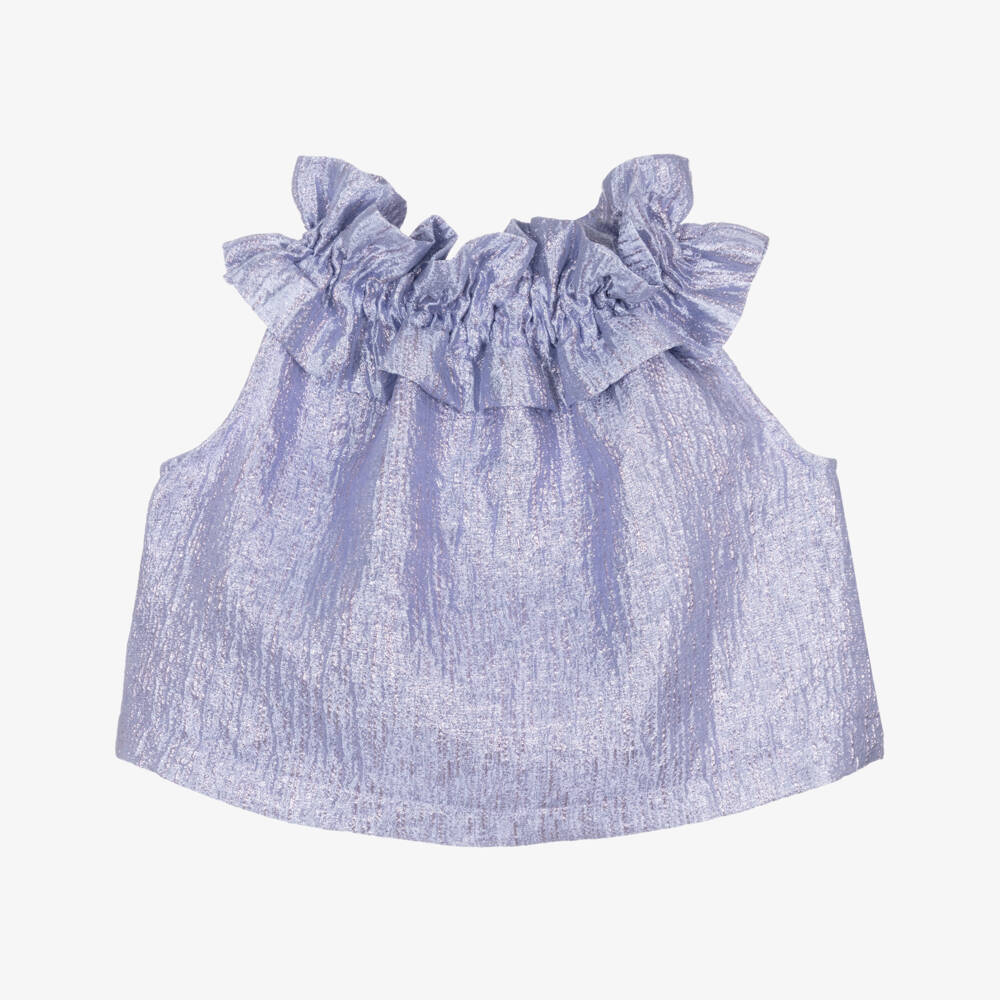 Angel's Face-بلوزة جاكارد لون بنفسجي مزين بكشكش للبنات | Childrensalon Outlet