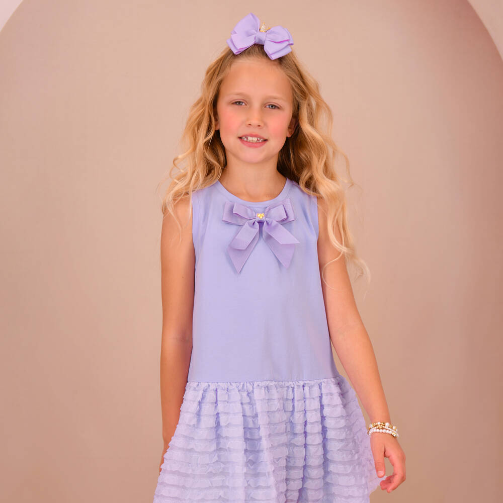 Angel's Face-Girls Lilac Purple Jersey & Chiffon Ruffle Dress with Logo Bow | Childrensalon Outlet