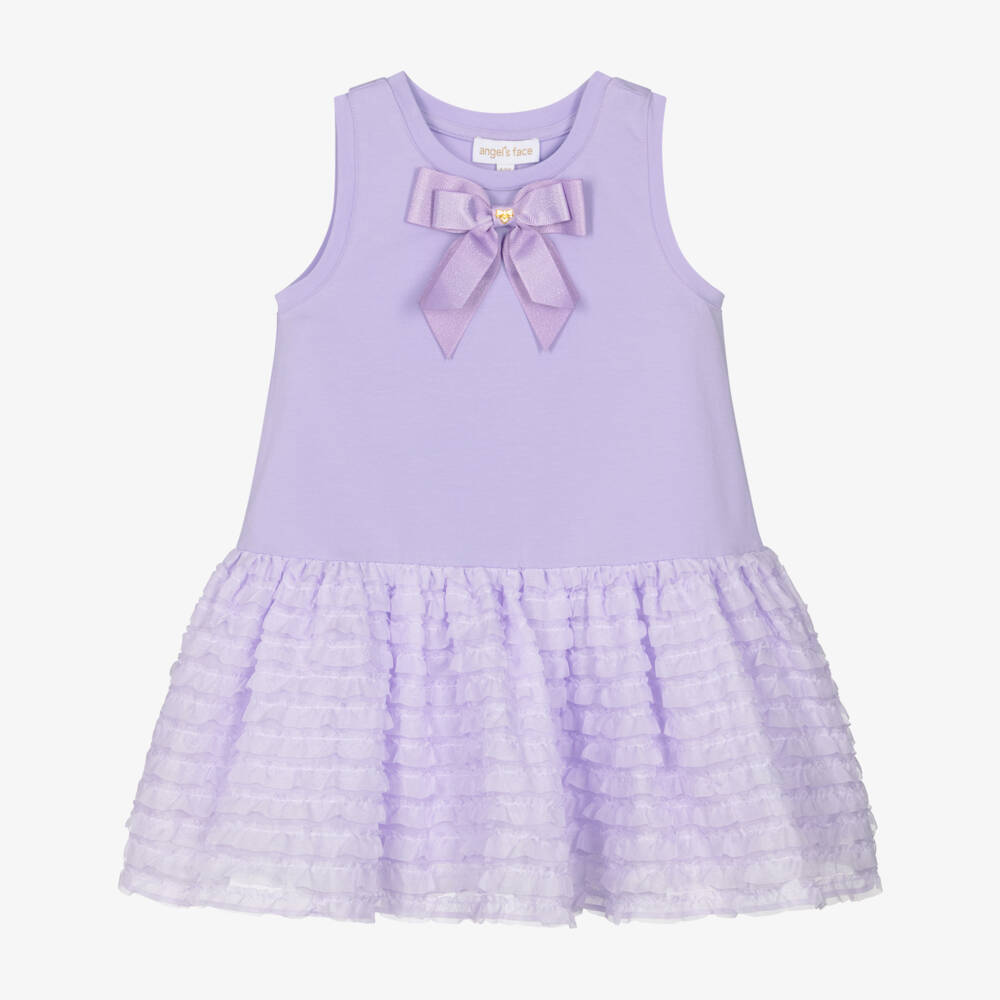 Angel's Face-Girls Lilac Purple Jersey & Chiffon Ruffle Dress with Logo Bow | Childrensalon Outlet