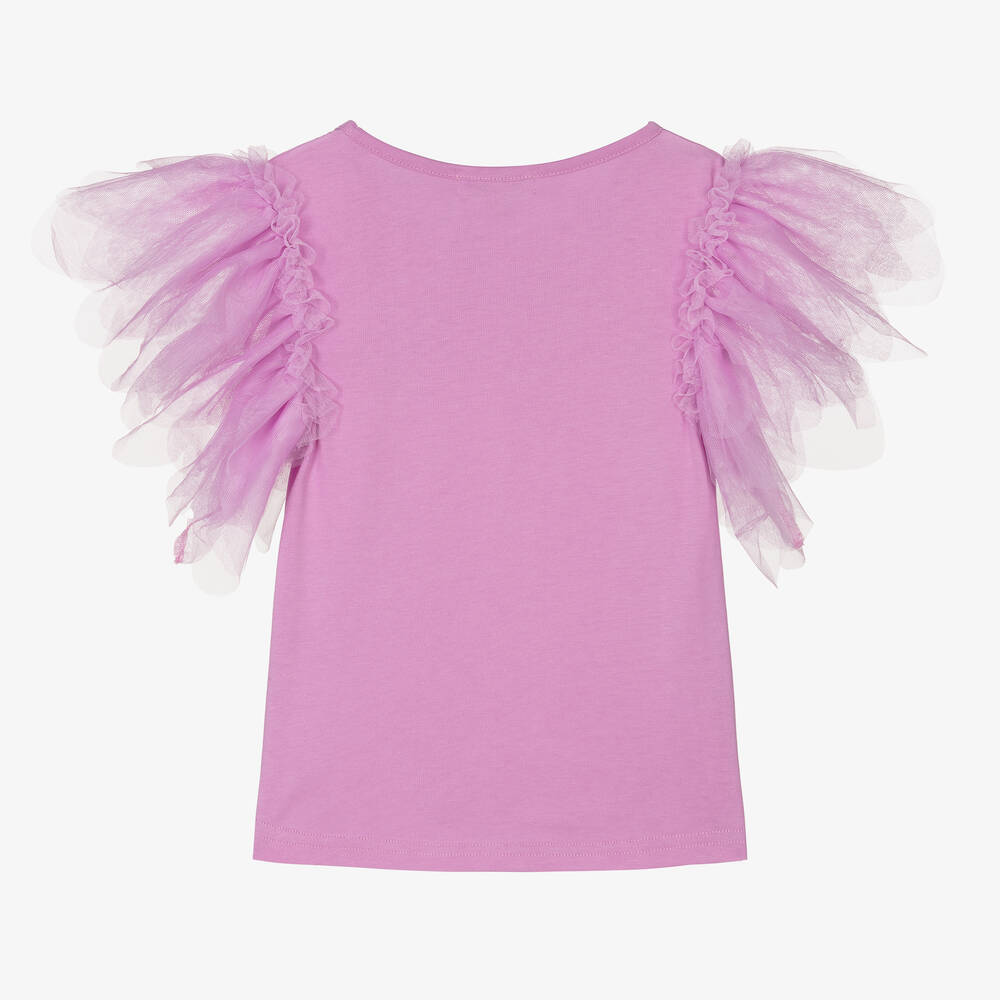Angel's Face - Girls Lilac Tulle Sleeve Top | Childrensalon