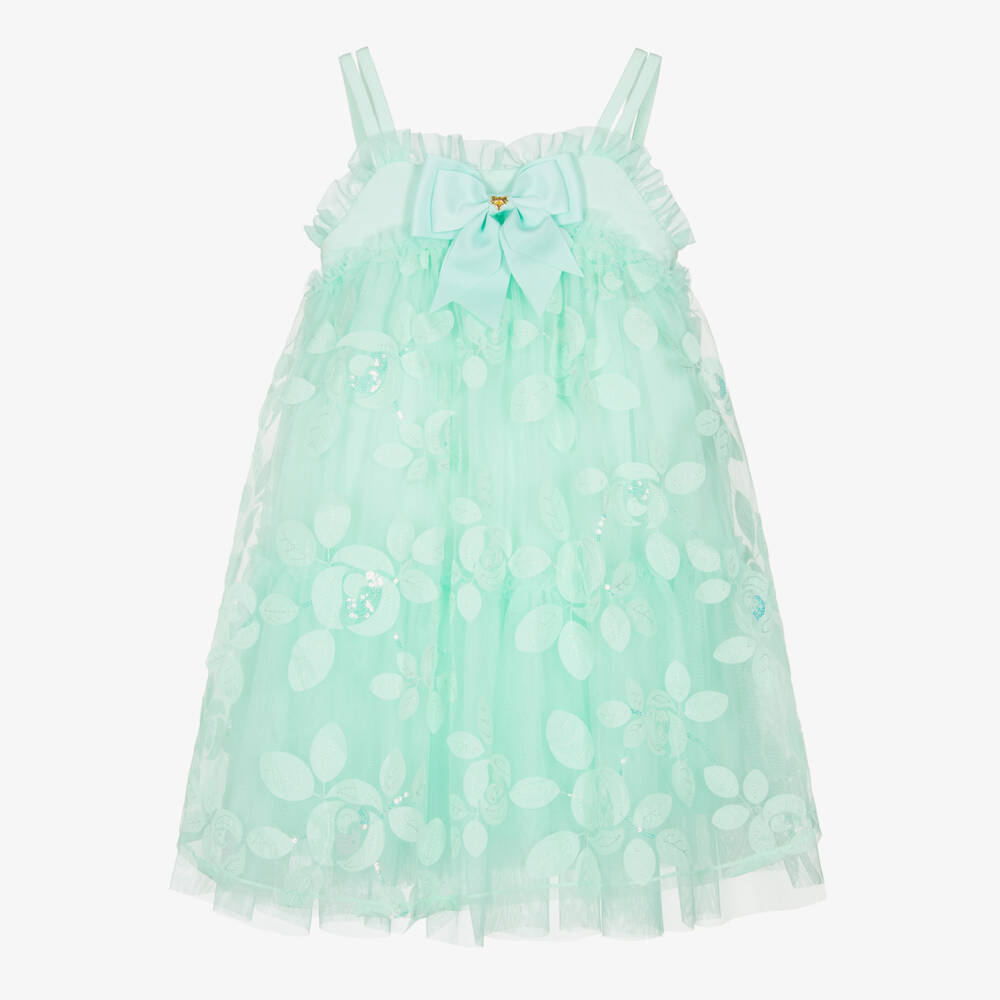 Angel's Face-Платье из мятного тюля с пайетками и бантом для девочек | Childrensalon Outlet