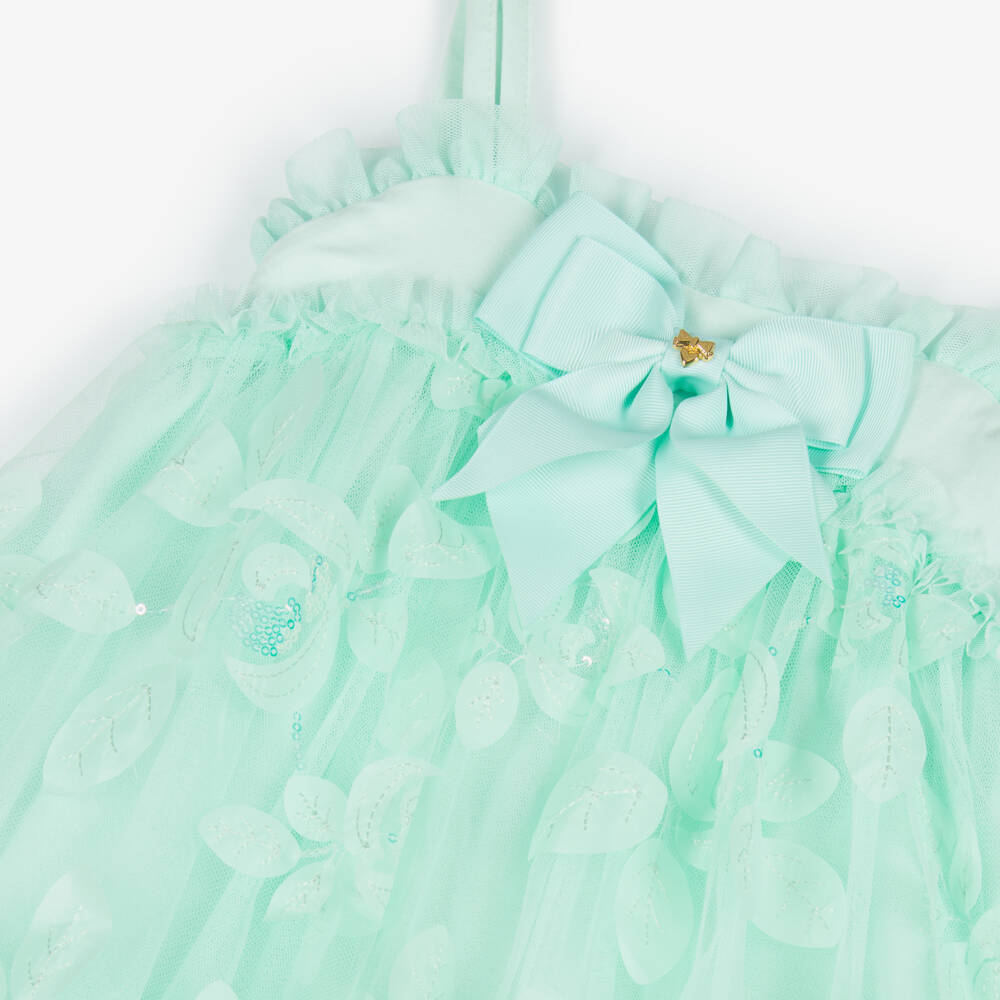 Angel's Face-Платье из мятного тюля с пайетками и бантом для девочек | Childrensalon Outlet