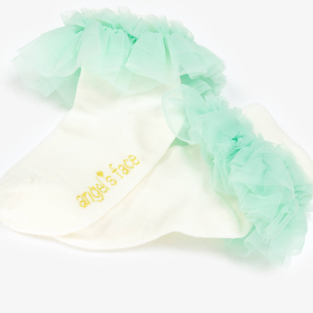Angel's Face-Girls Mint & Ivory Frilled Socks | Childrensalon Outlet