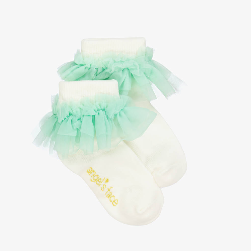 Angel's Face-Girls Mint & Ivory Frilled Socks | Childrensalon Outlet