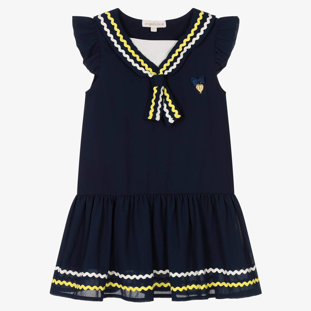 Angel's Face - Girls Navy Blue Crêpe Sailor Dress  | Childrensalon