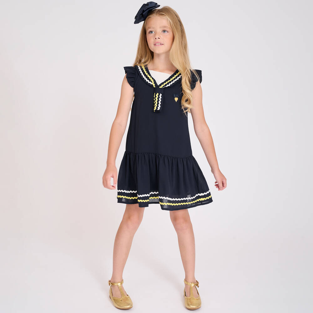 Angel's Face-Синее платье из крепа в матросском стиле | Childrensalon Outlet