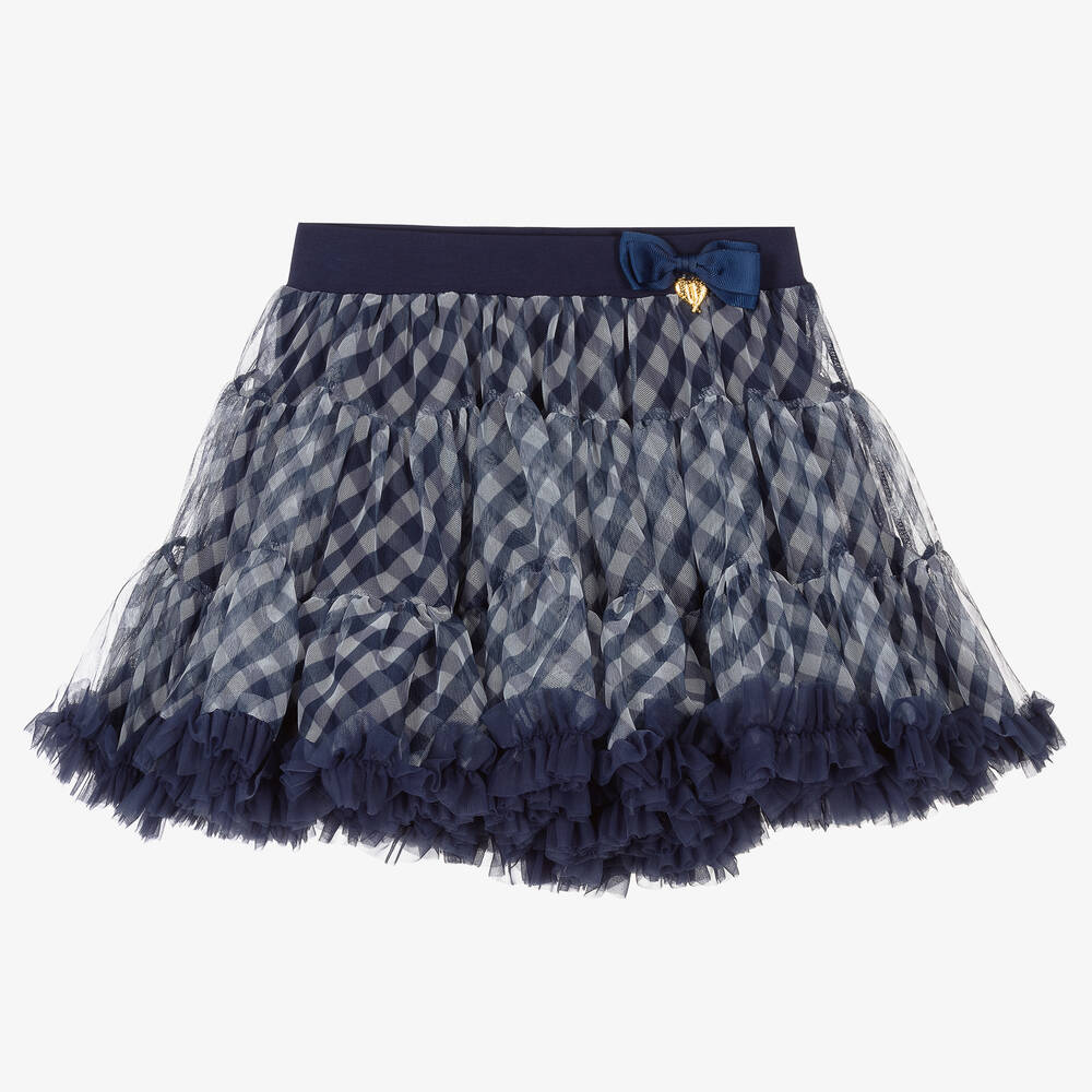 Angel's Face - Girls Navy Blue Gingham Tutu Skirt | Childrensalon