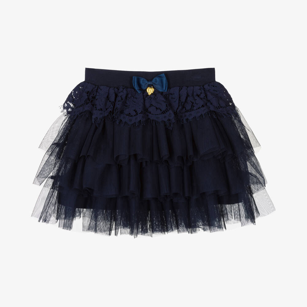 Angel's Face - Girls Navy Blue Lace & Tulle Skirt | Childrensalon