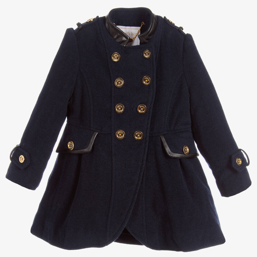 Angel's Face - Girls Navy Blue Military Coat  | Childrensalon