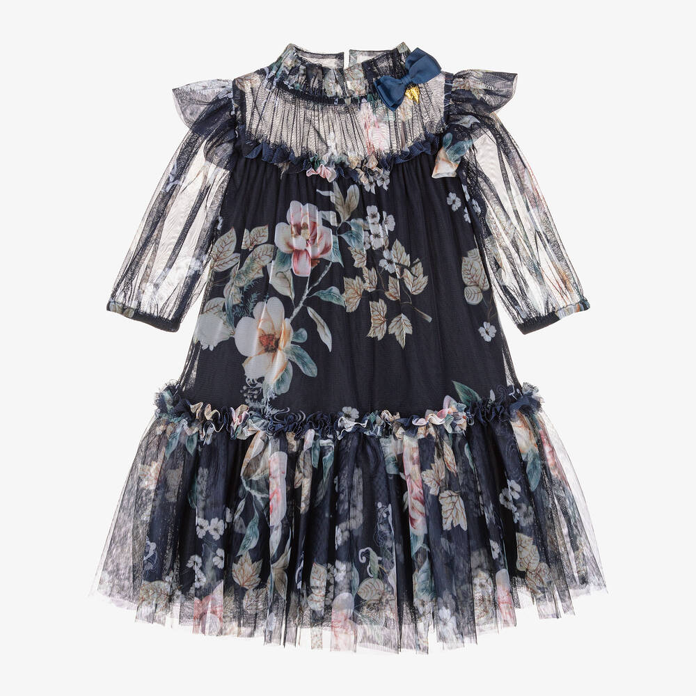 Angel's Face-Girls Navy Blue Rose Tulle Dress | Childrensalon Outlet