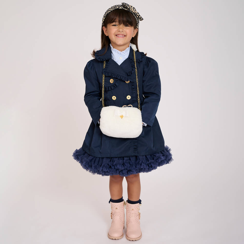 Angel's Face - Girls Navy Blue Ruffle Trench Coat