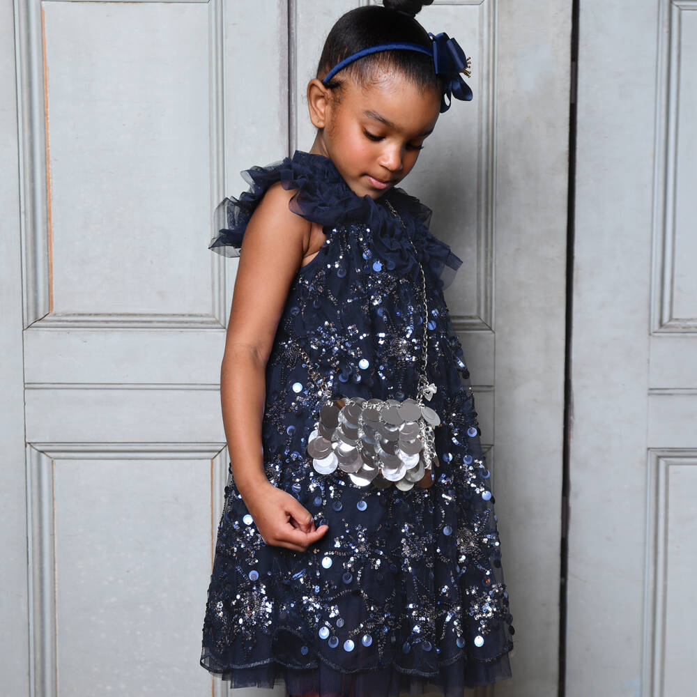 Angel's Face-فستان أزرق أنيق للبنات مزين بالترتر | Childrensalon Outlet