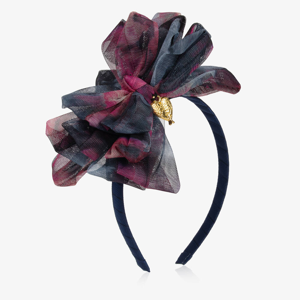 Angel's Face - Girls Navy Blue Tulle Bow Hairband | Childrensalon