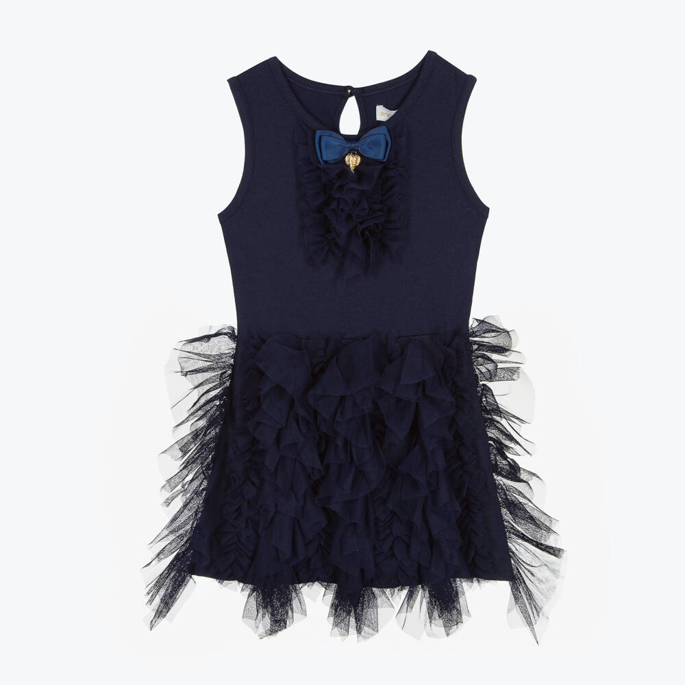 Angel's Face-Синее хлопковое платье с рюшами из тюля | Childrensalon Outlet