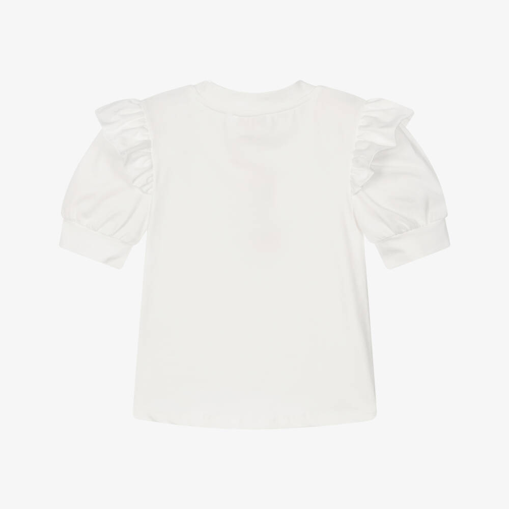 Angel's Face-Girls Off-White Cotton Jersey T-Shirt with Pink Tweed Bow | Childrensalon Outlet