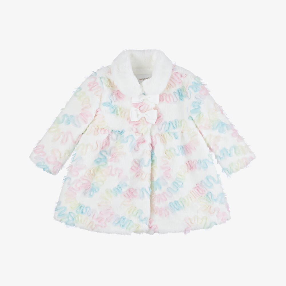 Angel's Face-Girls Off-White Tulle Faux Fur Coat | Childrensalon Outlet